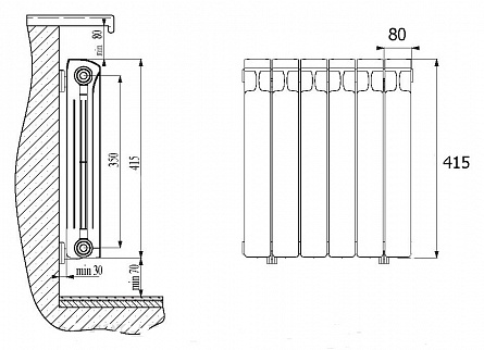 Биметаллический радиатор (нижнее правое) RIFAR Monolit Ventil 350 14 сек.