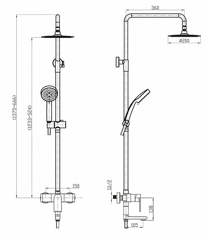 Душевая колонна со смесителем для ванны и ручным душем BelBagno Nova арт. NOV-VSCM-IN